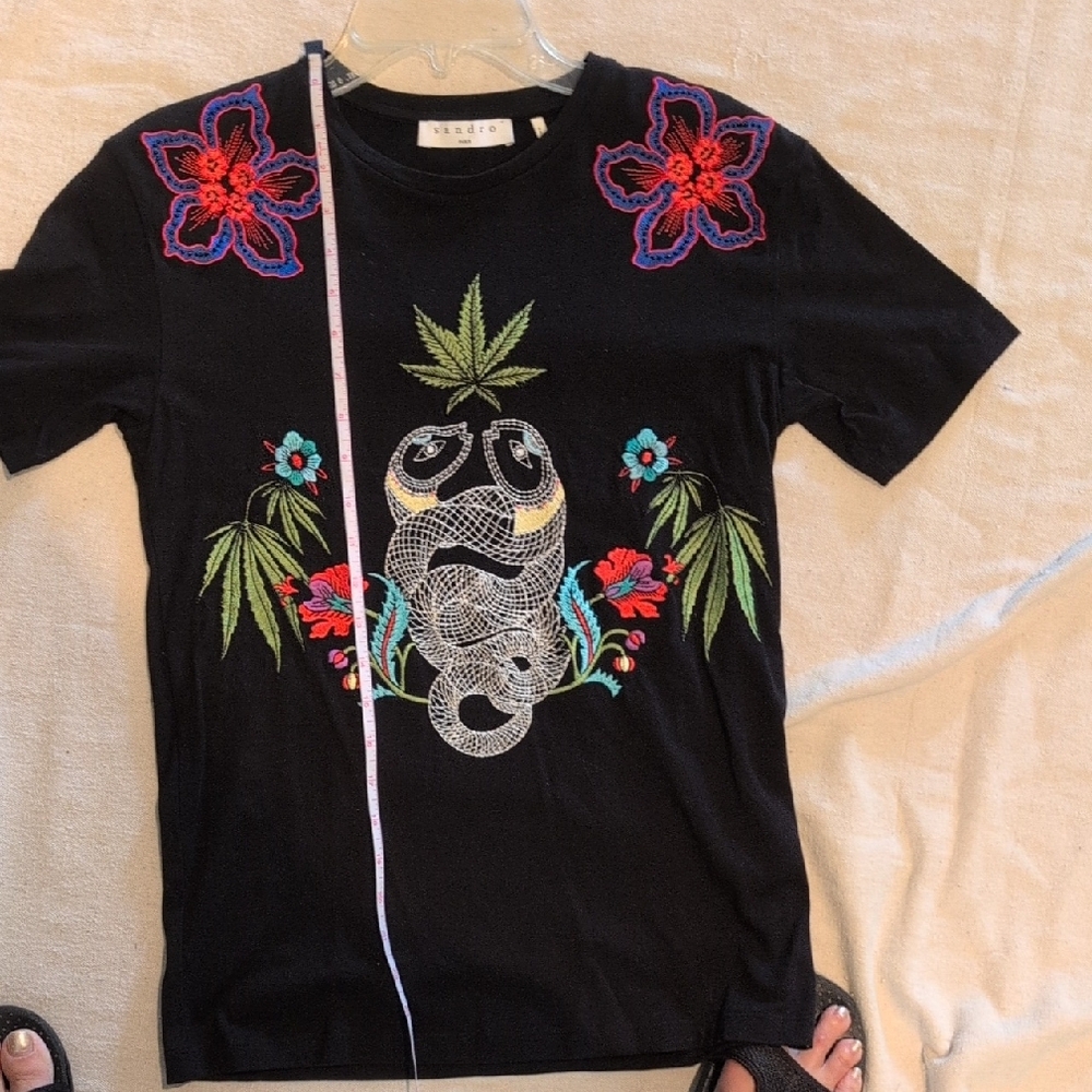Sandro Black Tee with Colorful Embroidery - Picture 6 of 6